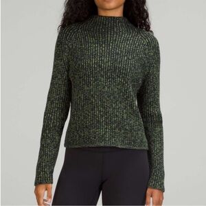 Lululemon Ribbed Mock Neck Sweater Green Black Wool Cashmere Blend Size 4